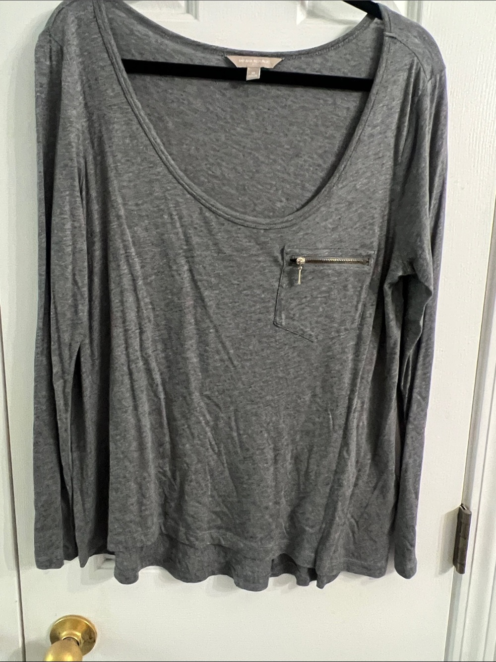 Banana Republic Gray Scoop Neck Long Sleeve Top with Zip Pocket